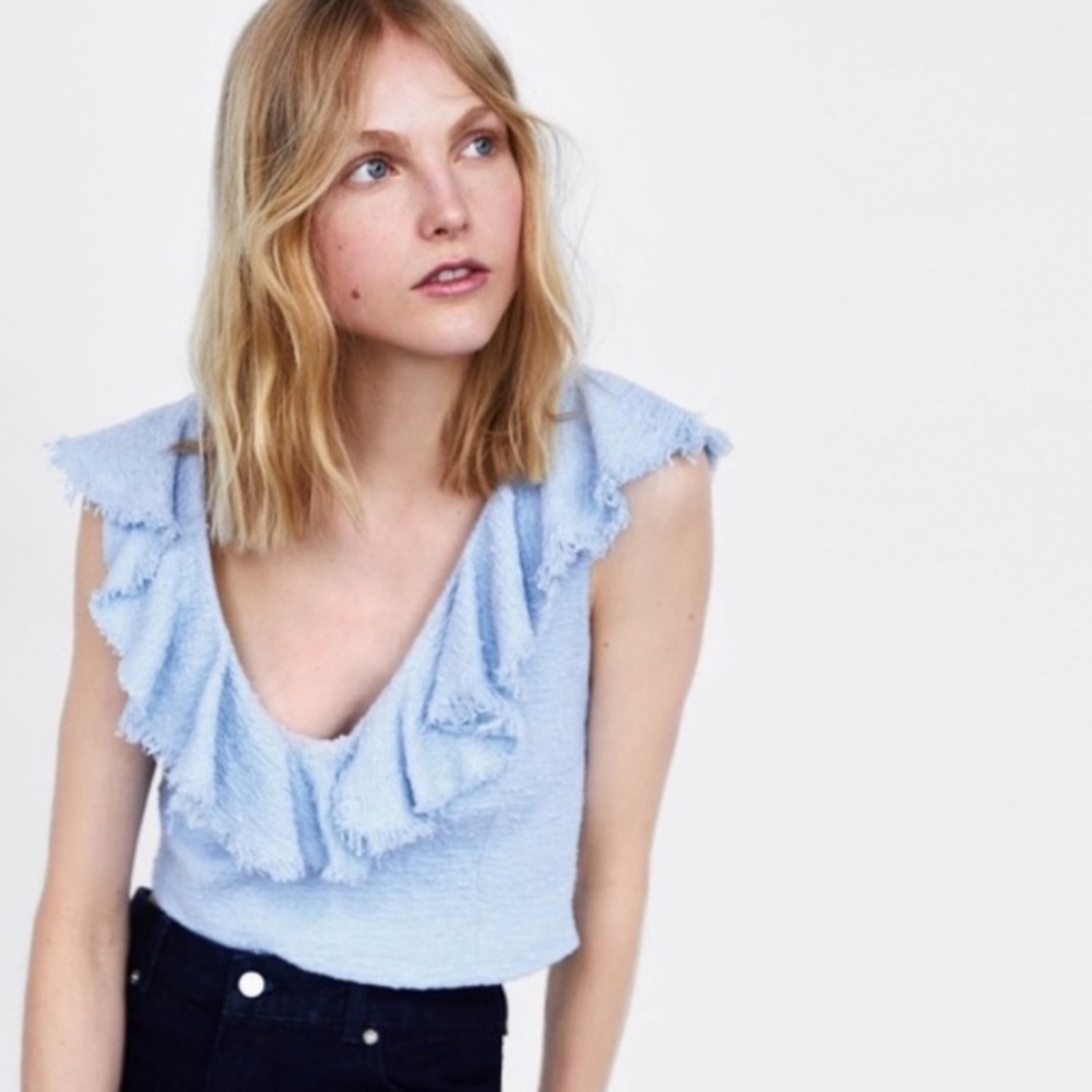Zara tweed blue crop top XS - Picture 5 of 8